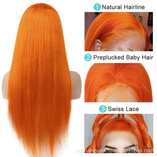 Uniky Brazilian Raw Virgin Hair colored Ginger Lace Front Wig Pre plucked Ginger Orange Hd Lace Human Hair Wigs with Baby Hair
